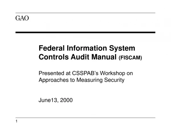 Federal Information System  Controls Audit Manual  (FISCAM)