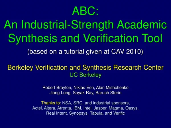 Berkeley Verification and Synthesis Research Center UC Berkeley