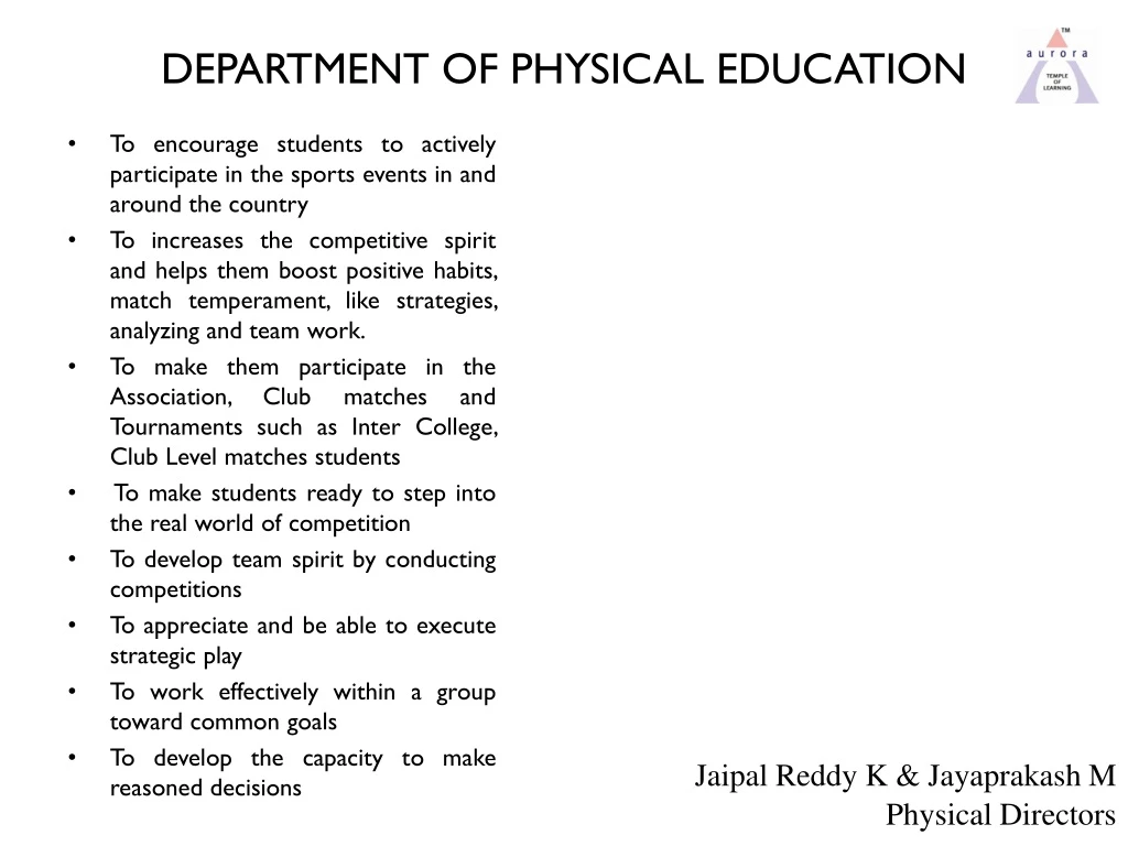 department of physical education