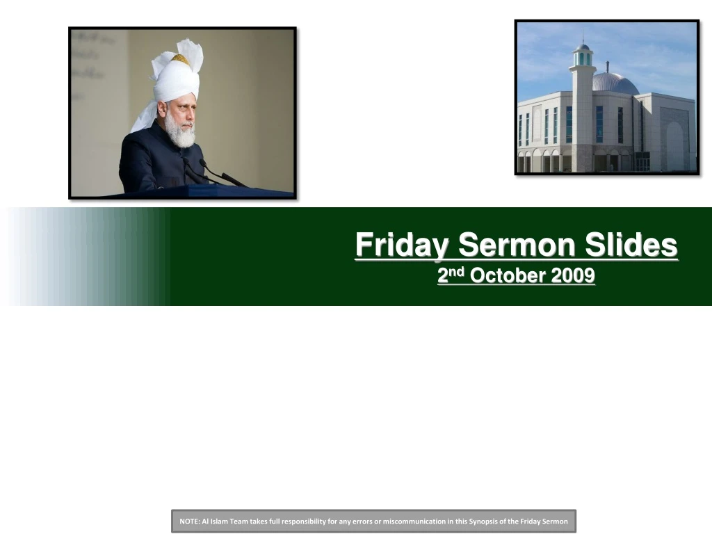 friday sermon slides 2 nd october 2009