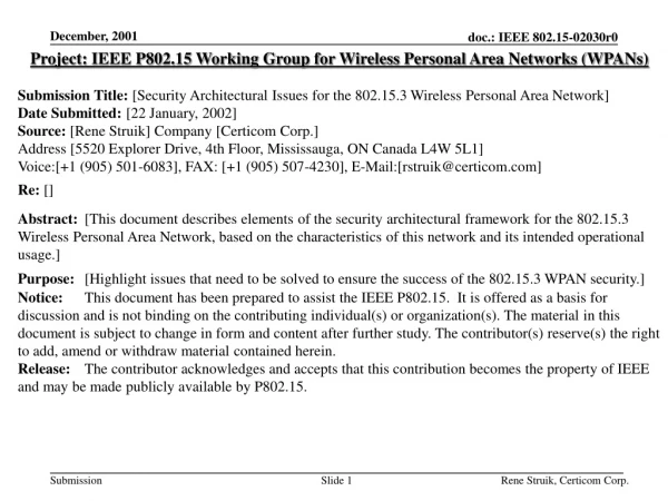 Project: IEEE P802.15 Working Group for Wireless Personal Area Networks (WPANs)