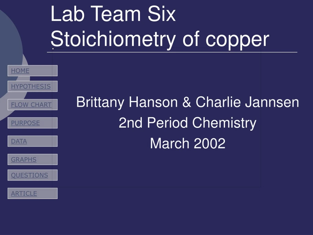 lab team six stoichiometry of copper