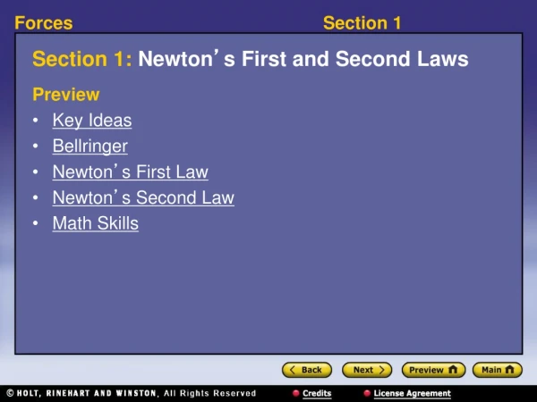 Section 1:  Newton ’ s First and Second Laws