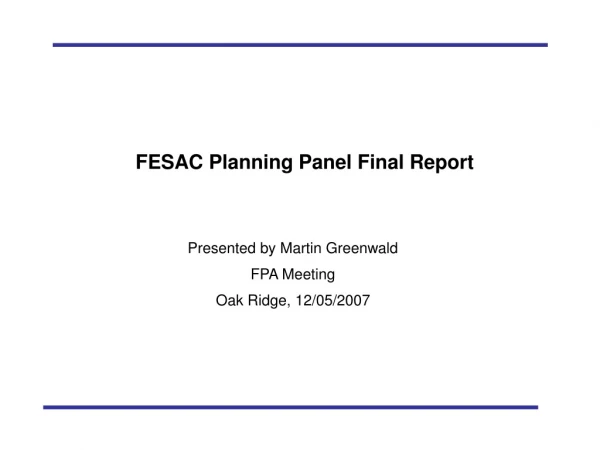 FESAC Planning Panel Final Report