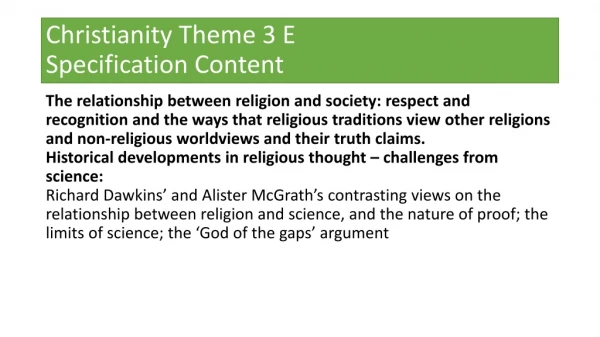 Christianity Theme 3 E Specification Content