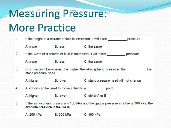 Measuring Pressure: More Practice