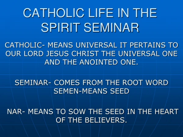 CATHOLIC LIFE IN THE SPIRIT SEMINAR