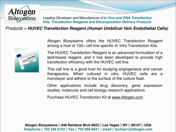 Products &gt;  HUVEC Transfection Reagent (Human Umbilical Vein Endothelial Cells)