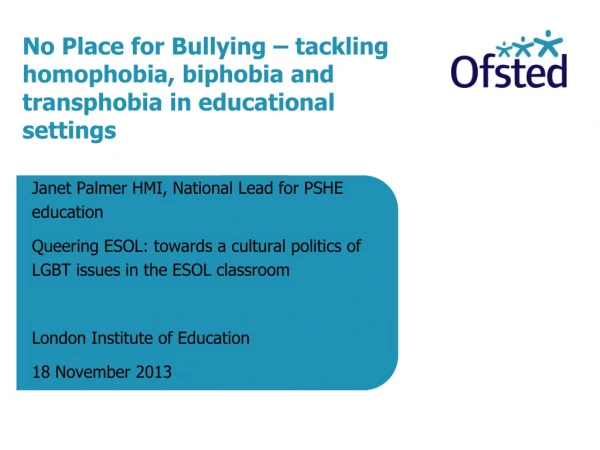 No Place for Bullying – tackling homophobia, biphobia and transphobia in educational settings