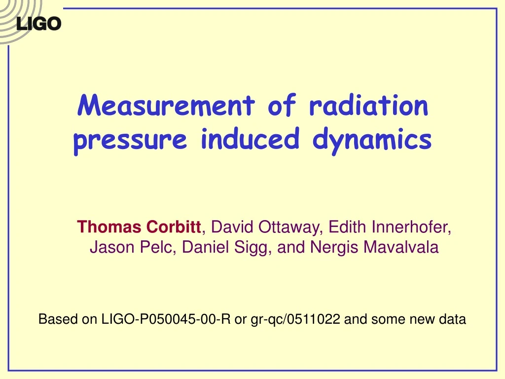 measurement of radiation pressure induced dynamics