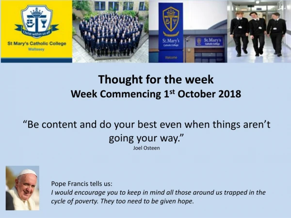 Thought for the week Week Commencing 1 st  October 2018