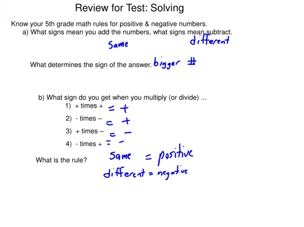 Review for Test: Solving