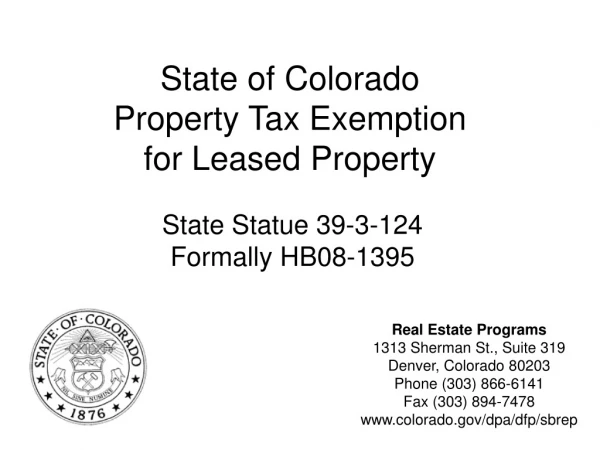State of Colorado Property Tax Exemption for Leased Property