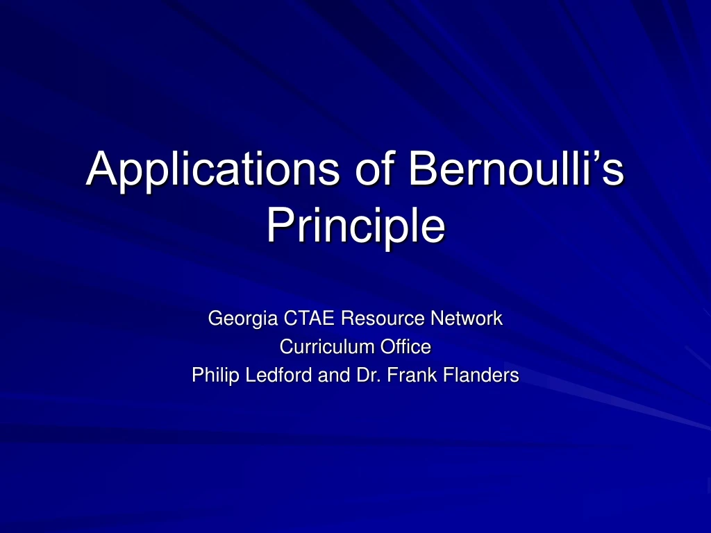 applications of bernoulli s principle