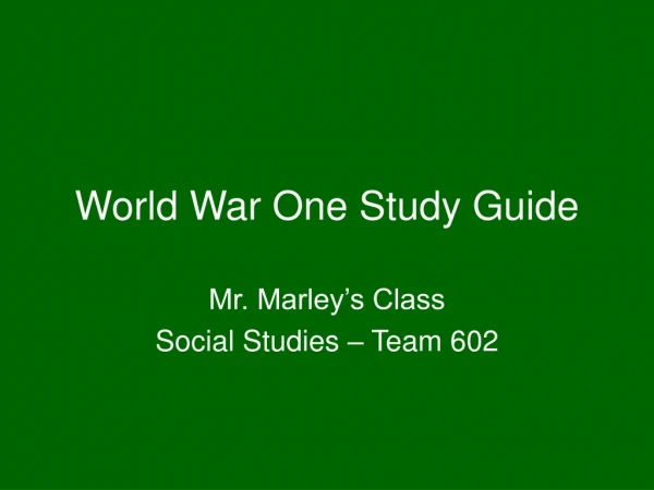 World War One Study Guide