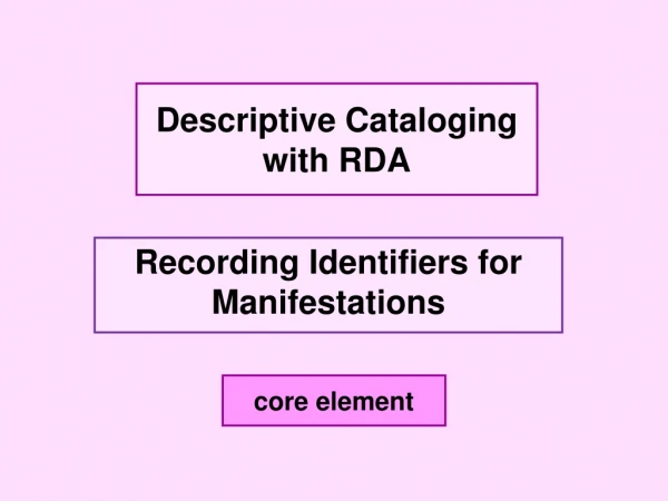 Recording Identifiers for Manifestations