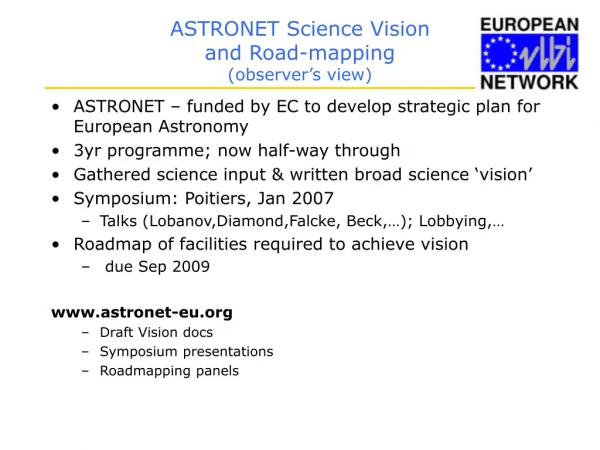 ASTRONET Science Vision and Road-mapping (observer’s view)