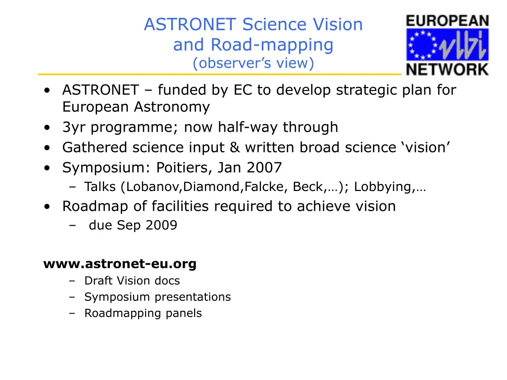 astronet science vision and road mapping observer s view