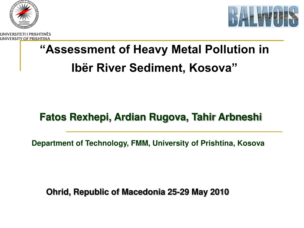assessment of heavy metal pollution in ib r river sediment kosova