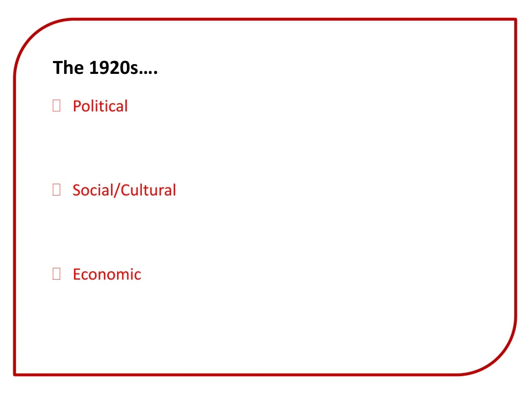 the 1920s political social cultural economic