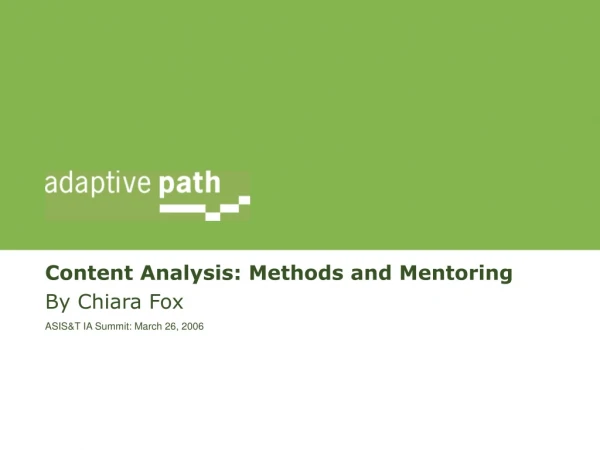 Content Analysis: Methods and Mentoring By Chiara Fox