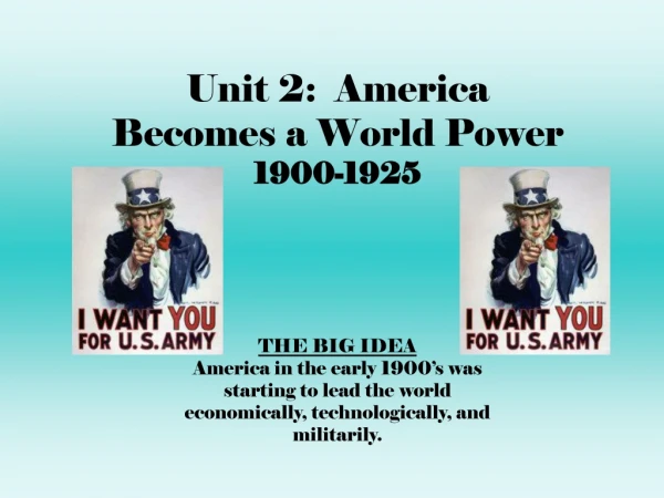 Unit 2:  America  Becomes a World Power 1900-1925