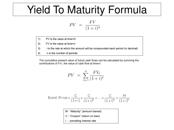 Yield To Maturity Formula