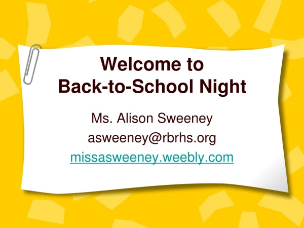 Welcome to  Back-to-School Night