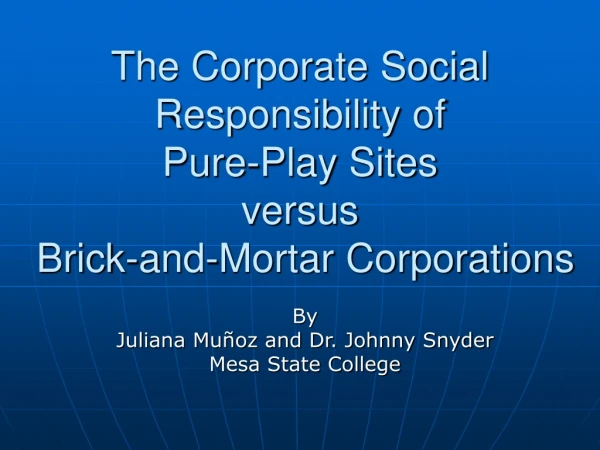 The Corporate Social Responsibility of  Pure-Play Sites  versus  Brick-and-Mortar Corporations