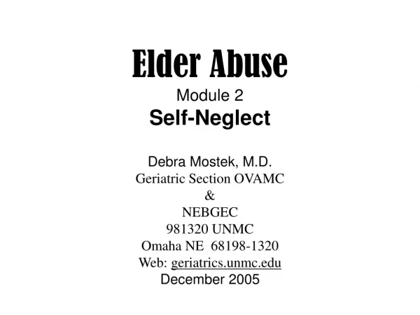 Elder Abuse Module 2 Self-Neglect