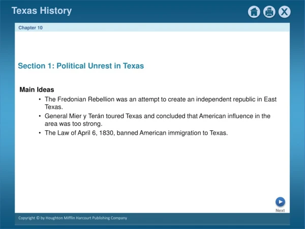 Section 1: Political Unrest in Texas
