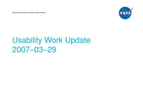 Usability Work Update 2007–03–29