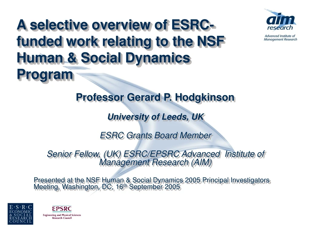 a selective overview of esrc funded work relating to the nsf human social dynamics program