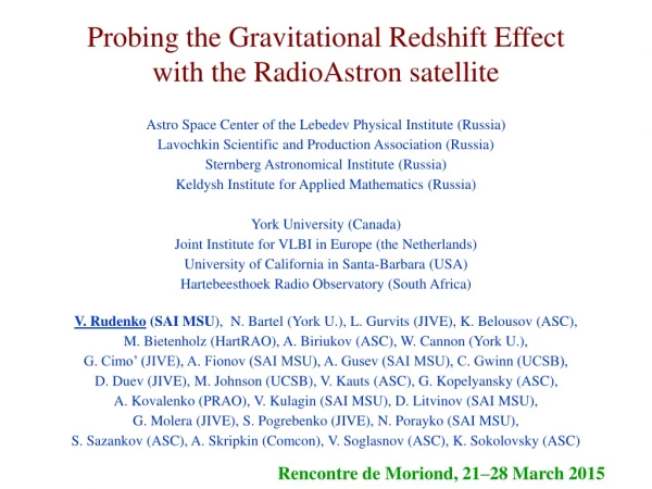 Probing the Gravitational Redshift Effect  with the RadioAstron satellite