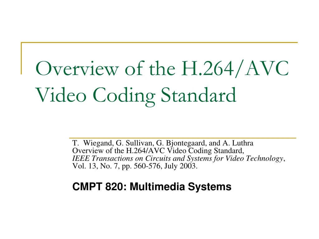 overview of the h 264 avc video coding standard