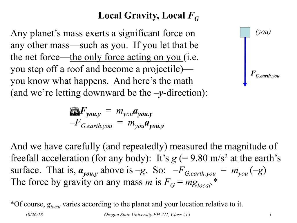 local gravity local f g any planet s mass exerts