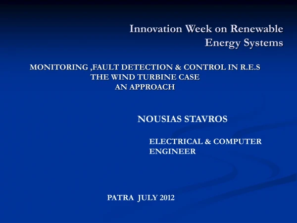 Innovation Week on Renewable Energy Systems