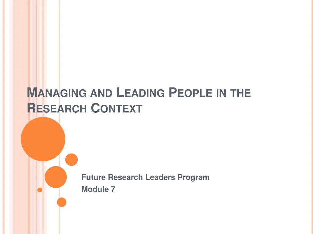managing and leading people in the research context