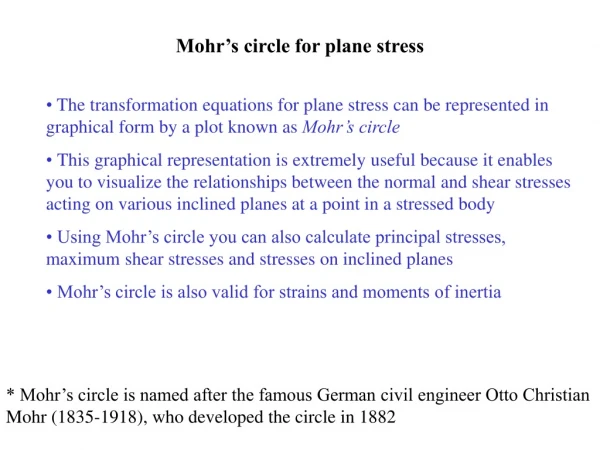 Mohr’s circle for plane stress