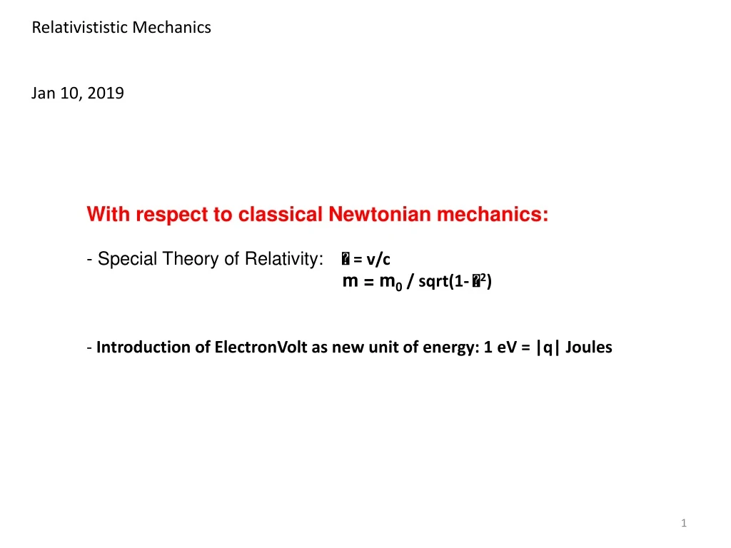 relativististic mechanics jan 10 2019