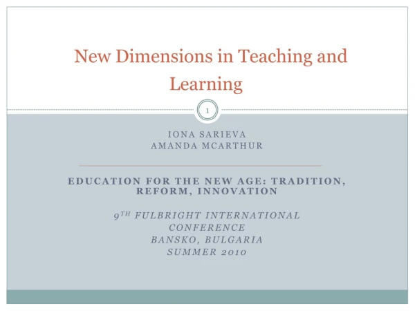 New Dimensions in Teaching and Learning