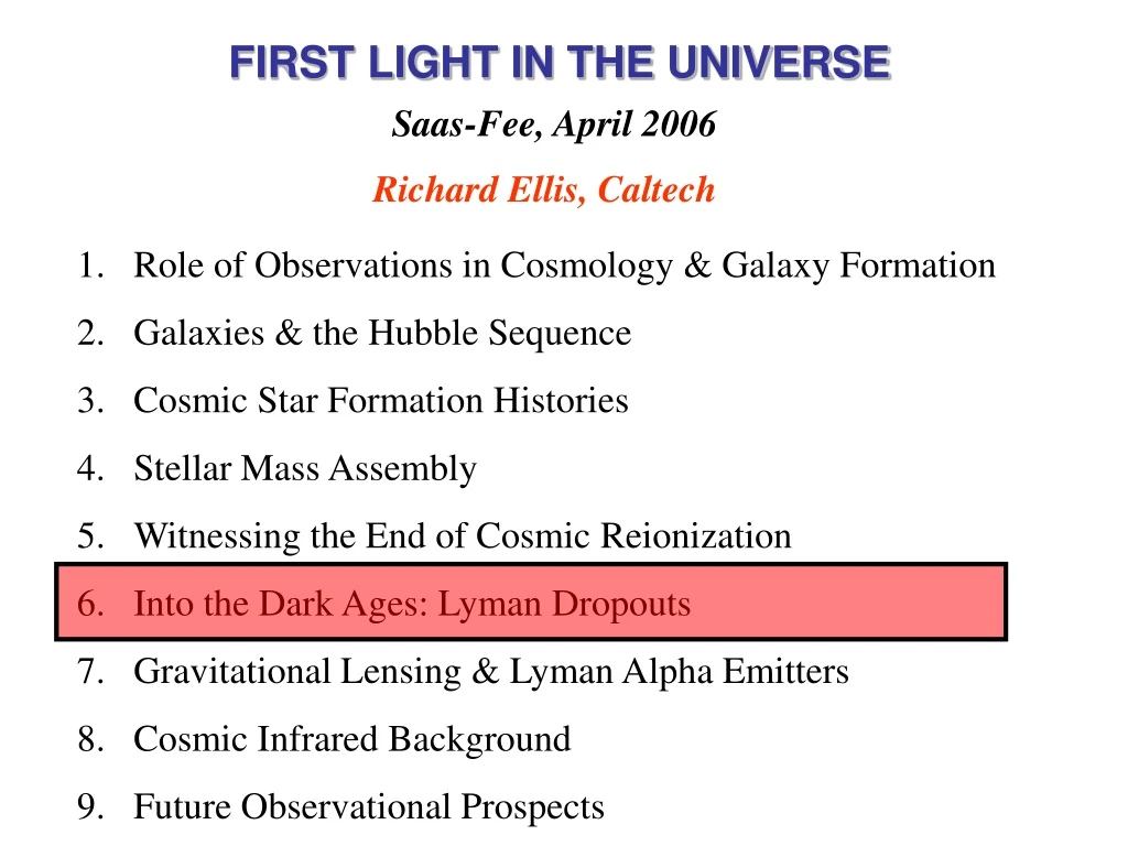 first light in the universe