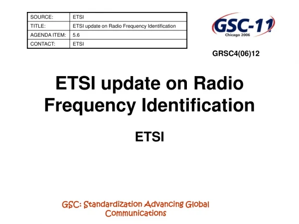 ETSI update on Radio Frequency Identification