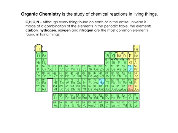 Organic Chemistry  is the study of chemical reactions in living things.