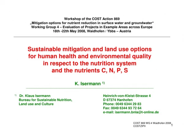 Sustainable mitigation and land use options  for human health and environmental quality