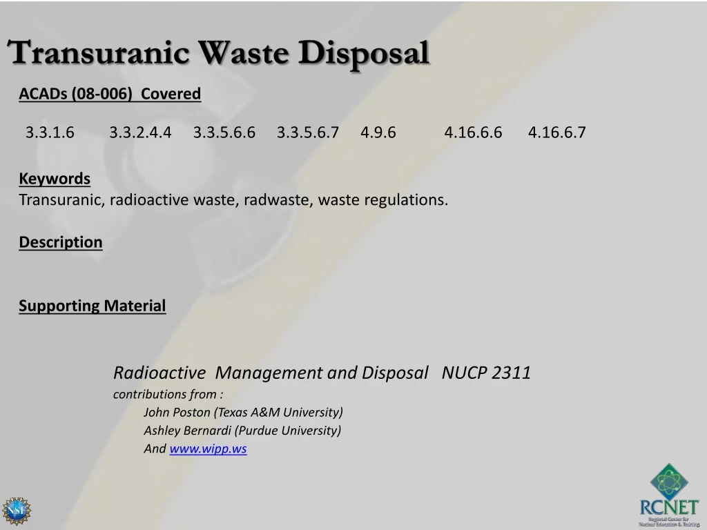 transuranic waste disposal