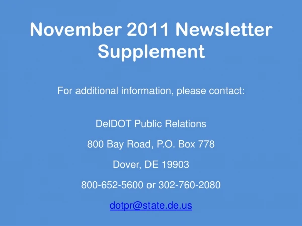 November 2011 Newsletter Supplement