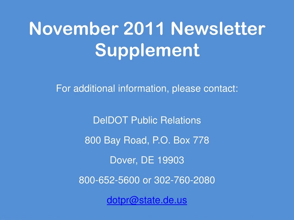 november 2011 newsletter supplement