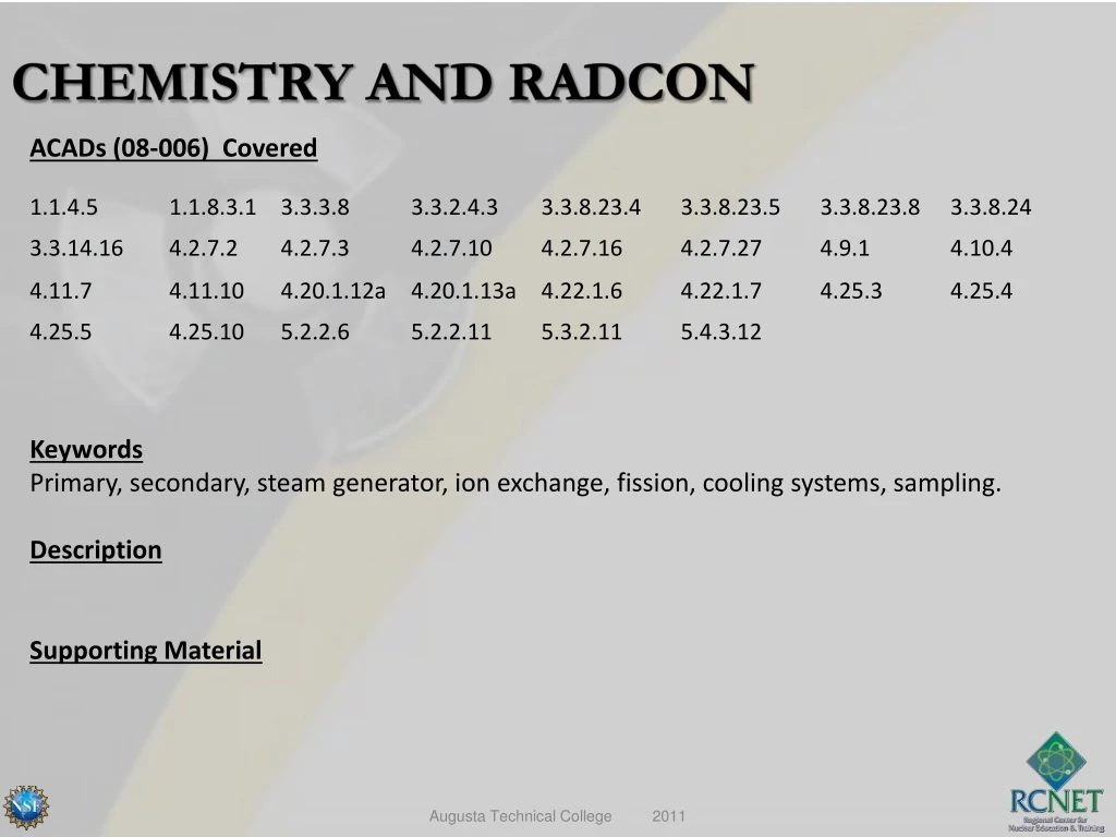 chemistry and radcon