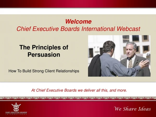 Welcome Chief Executive Boards International Webcast